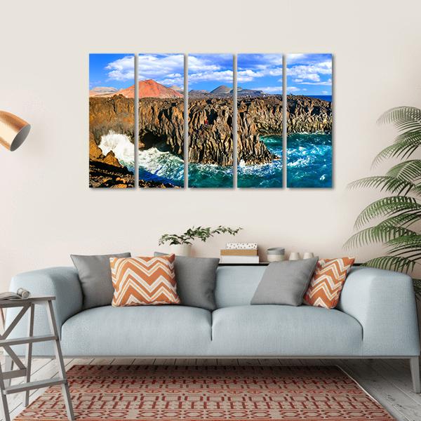 Cliffs In Lanzarote Island Canvas Wall Art-5 Horizontal-Gallery Wrap-22" x 12"-Tiaracle