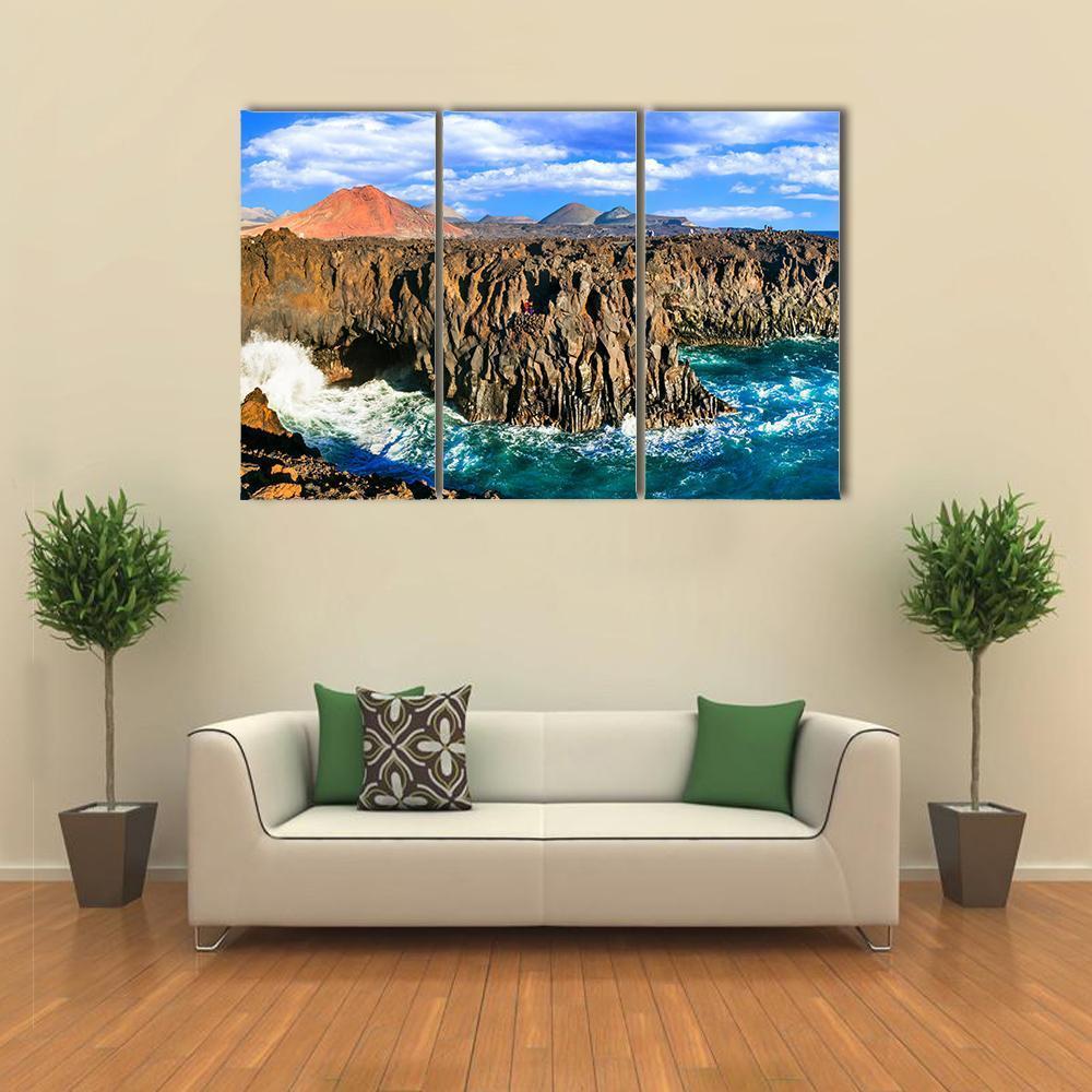 Cliffs In Lanzarote Island Canvas Wall Art-3 Horizontal-Gallery Wrap-37" x 24"-Tiaracle