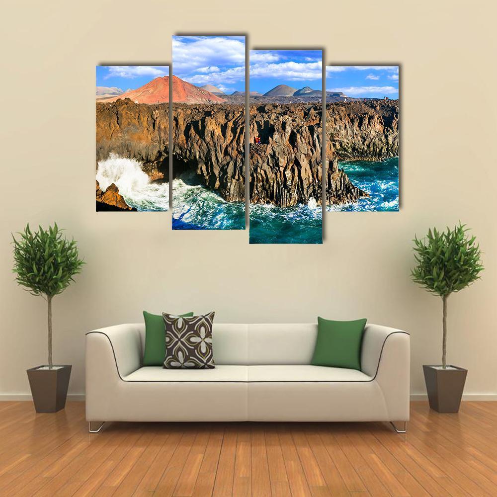 Cliffs In Lanzarote Island Canvas Wall Art-4 Pop-Gallery Wrap-50" x 32"-Tiaracle
