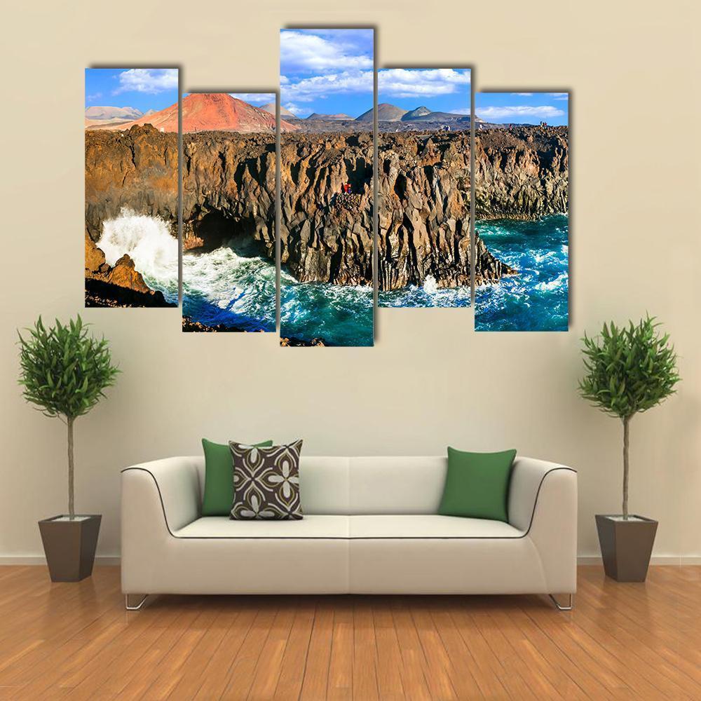 Cliffs In Lanzarote Island Canvas Wall Art-3 Horizontal-Gallery Wrap-37" x 24"-Tiaracle