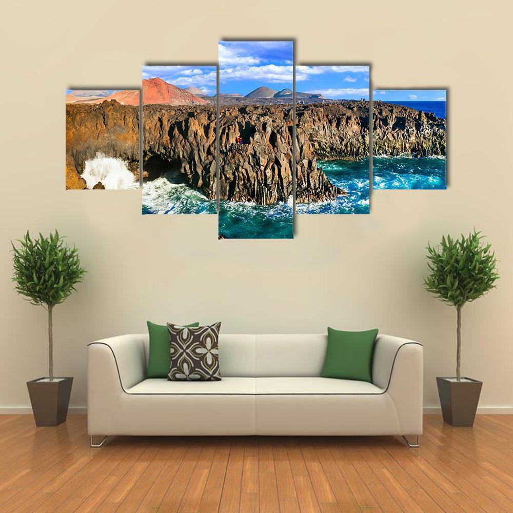 Cliffs In Lanzarote Island Canvas Wall Art-5 Star-Gallery Wrap-62" x 32"-Tiaracle