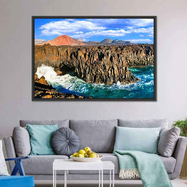 Cliffs In Lanzarote Island Panoramic Canvas Wall Art-1 Piece-36" x 12"-Tiaracle