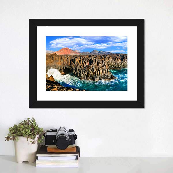 Cliffs In Lanzarote Island Panoramic Canvas Wall Art-1 Piece-36" x 12"-Tiaracle