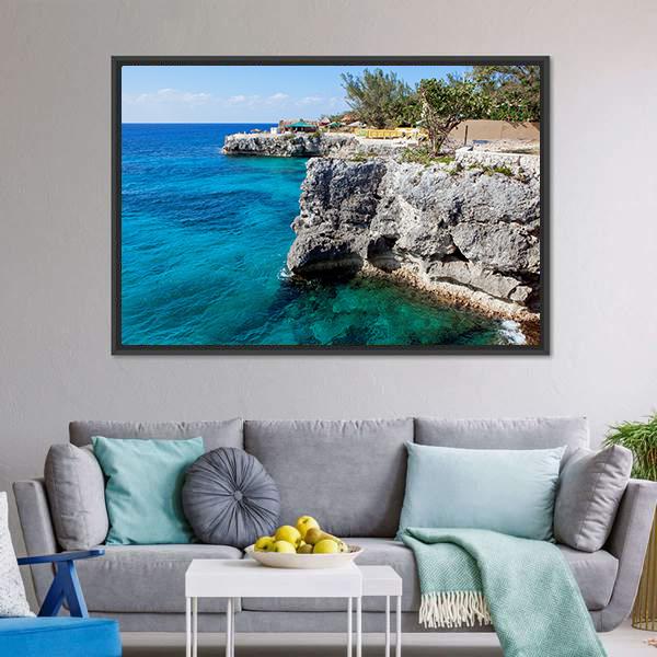 Cliffs In Negril Canvas Wall Art-5 Horizontal-Gallery Wrap-22" x 12"-Tiaracle