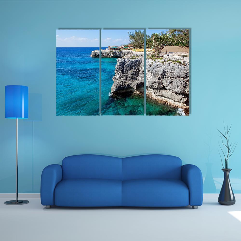Cliffs In Negril Canvas Wall Art-3 Horizontal-Gallery Wrap-37" x 24"-Tiaracle