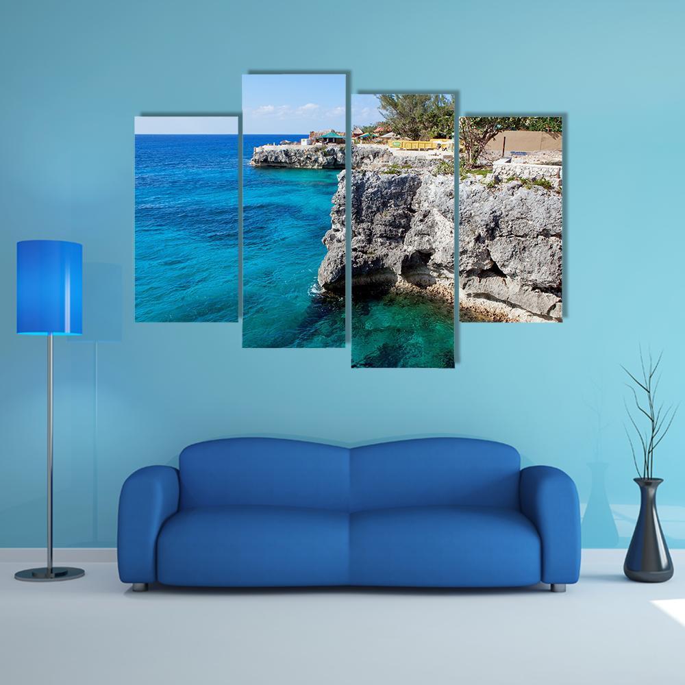 Cliffs In Negril Canvas Wall Art-4 Pop-Gallery Wrap-50" x 32"-Tiaracle
