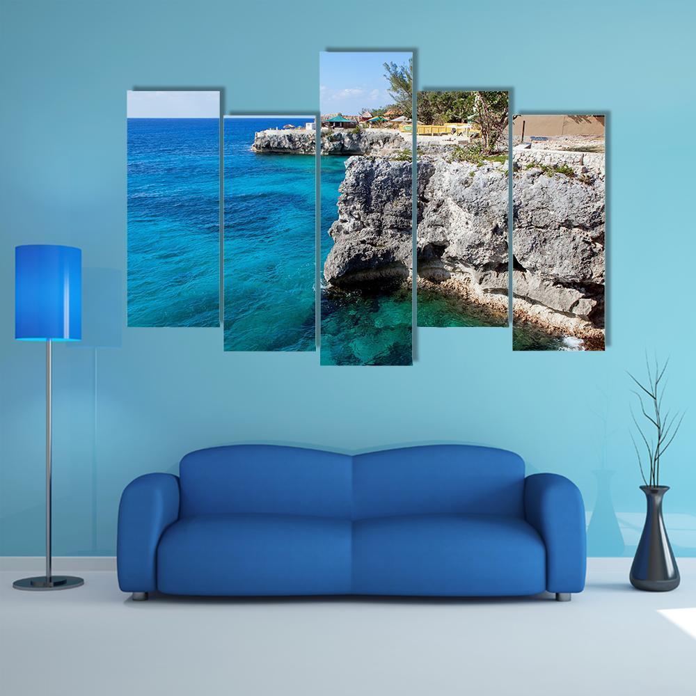 Cliffs In Negril Canvas Wall Art-5 Pop-Gallery Wrap-47" x 32"-Tiaracle