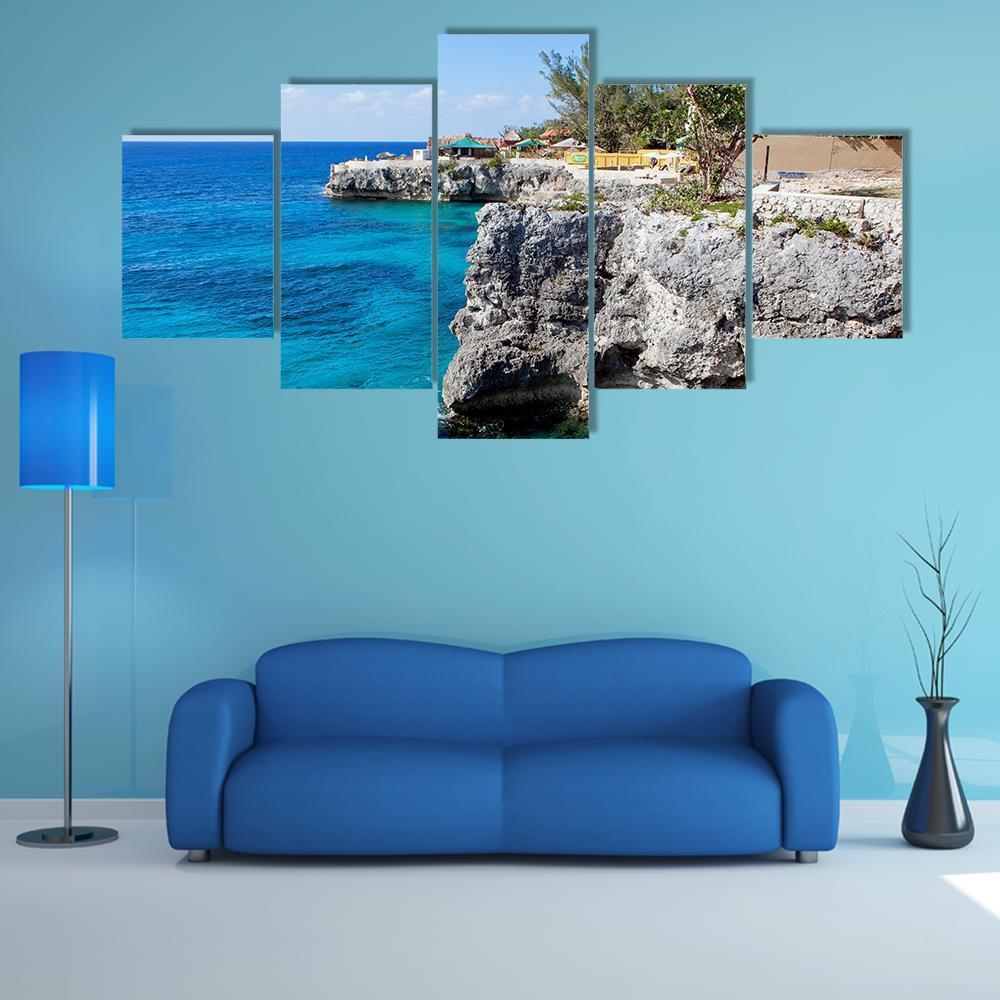 Cliffs In Negril Canvas Wall Art-5 Star-Gallery Wrap-62" x 32"-Tiaracle