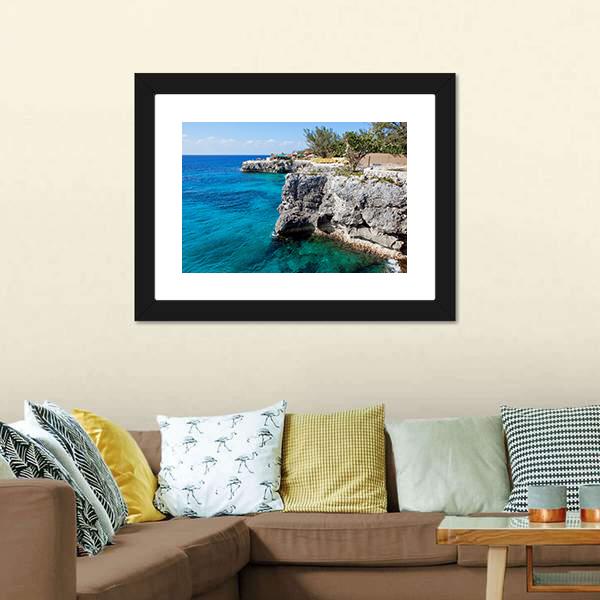 Cliffs In Negril Canvas Wall Art-1 Piece-Framed Print-20" x 16"-Tiaracle