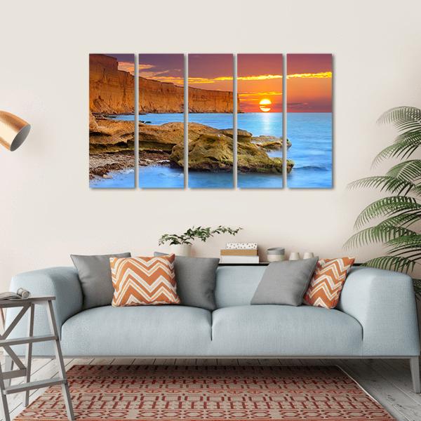 Summer Seascape Sunrise Canvas Wall Art-4 Horizontal-Gallery Wrap-34" x 24"-Tiaracle