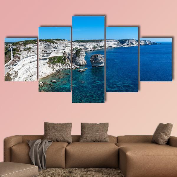 Cliffs Of Bonifacio Canvas Wall Art-5 Star-Gallery Wrap-62" x 32"-Tiaracle
