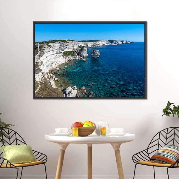 Cliffs Of Bonifacio Canvas Wall Art-1 Piece-Floating Frame-24" x 16"-Tiaracle