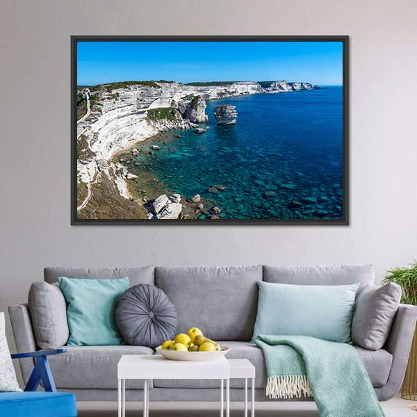 Cliffs Of Bonifacio Canvas Wall Art-3 Horizontal-Gallery Wrap-25" x 16"-Tiaracle