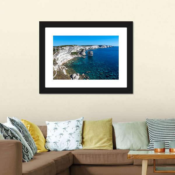Cliffs Of Bonifacio Canvas Wall Art-1 Piece-Framed Print-20" x 16"-Tiaracle