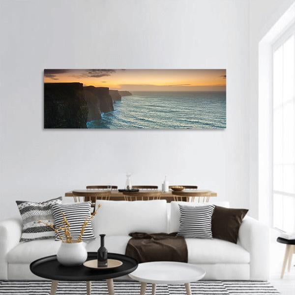 Cliffs Of Moher In Evening Panoramic Canvas Wall Art-1 Piece-36" x 12"-Tiaracle