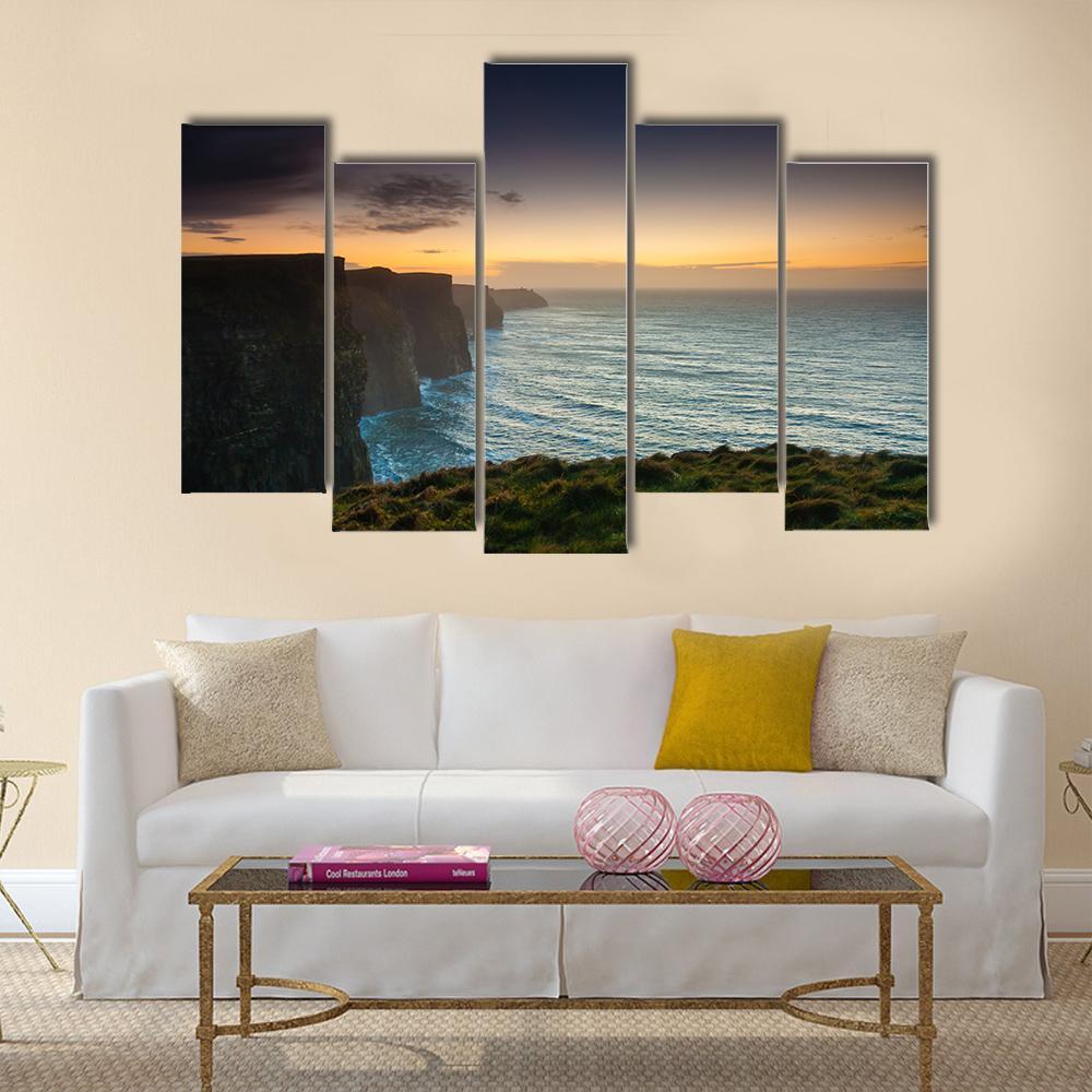 Cliffs Of Moher In Evening Canvas Wall Art-5 Pop-Gallery Wrap-47&quot; x 32&quot;-Tiaracle