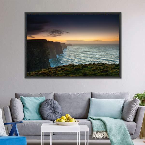 Cliffs Of Moher In Evening Panoramic Canvas Wall Art-1 Piece-36" x 12"-Tiaracle