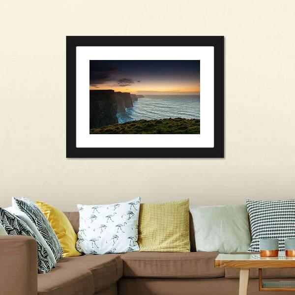 Cliffs Of Moher In Evening Panoramic Canvas Wall Art-1 Piece-36" x 12"-Tiaracle