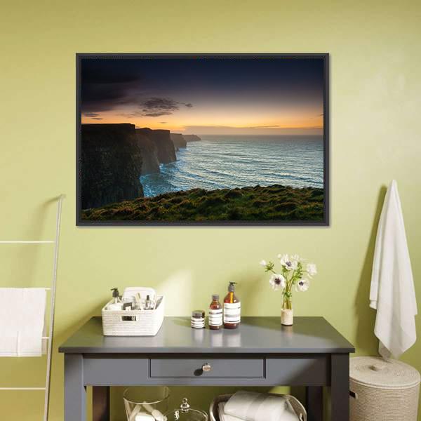 Cliffs Of Moher In Evening Panoramic Canvas Wall Art-1 Piece-36" x 12"-Tiaracle