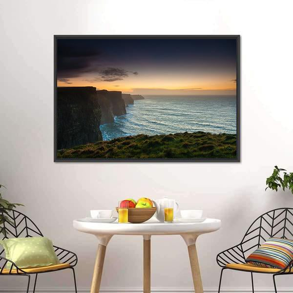 Cliffs Of Moher In Evening Panoramic Canvas Wall Art-1 Piece-36" x 12"-Tiaracle