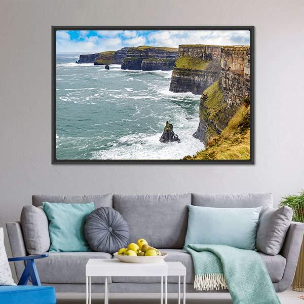 Cliffs Of Moher In Ireland Canvas Wall Art-5 Horizontal-Gallery Wrap-22" x 12"-Tiaracle