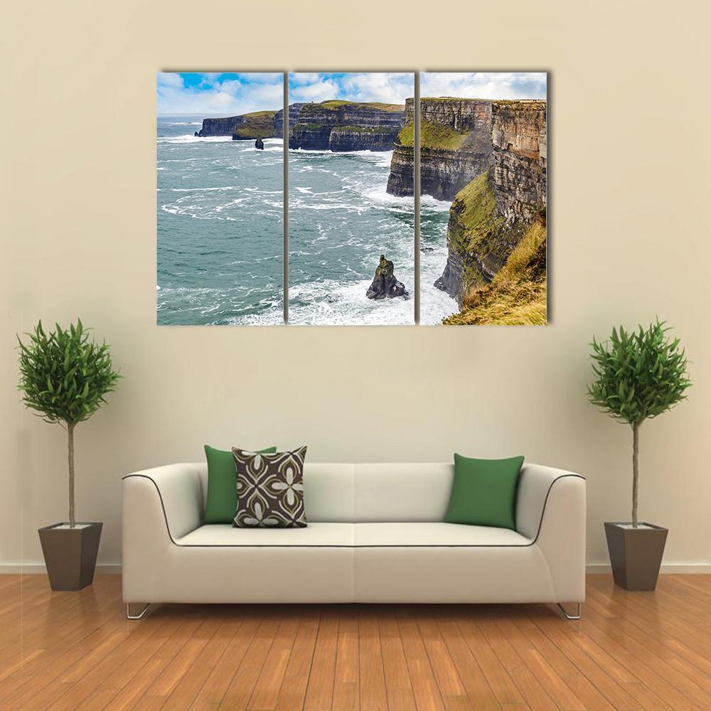 Cliffs Of Moher In Ireland Canvas Wall Art-3 Horizontal-Gallery Wrap-37" x 24"-Tiaracle