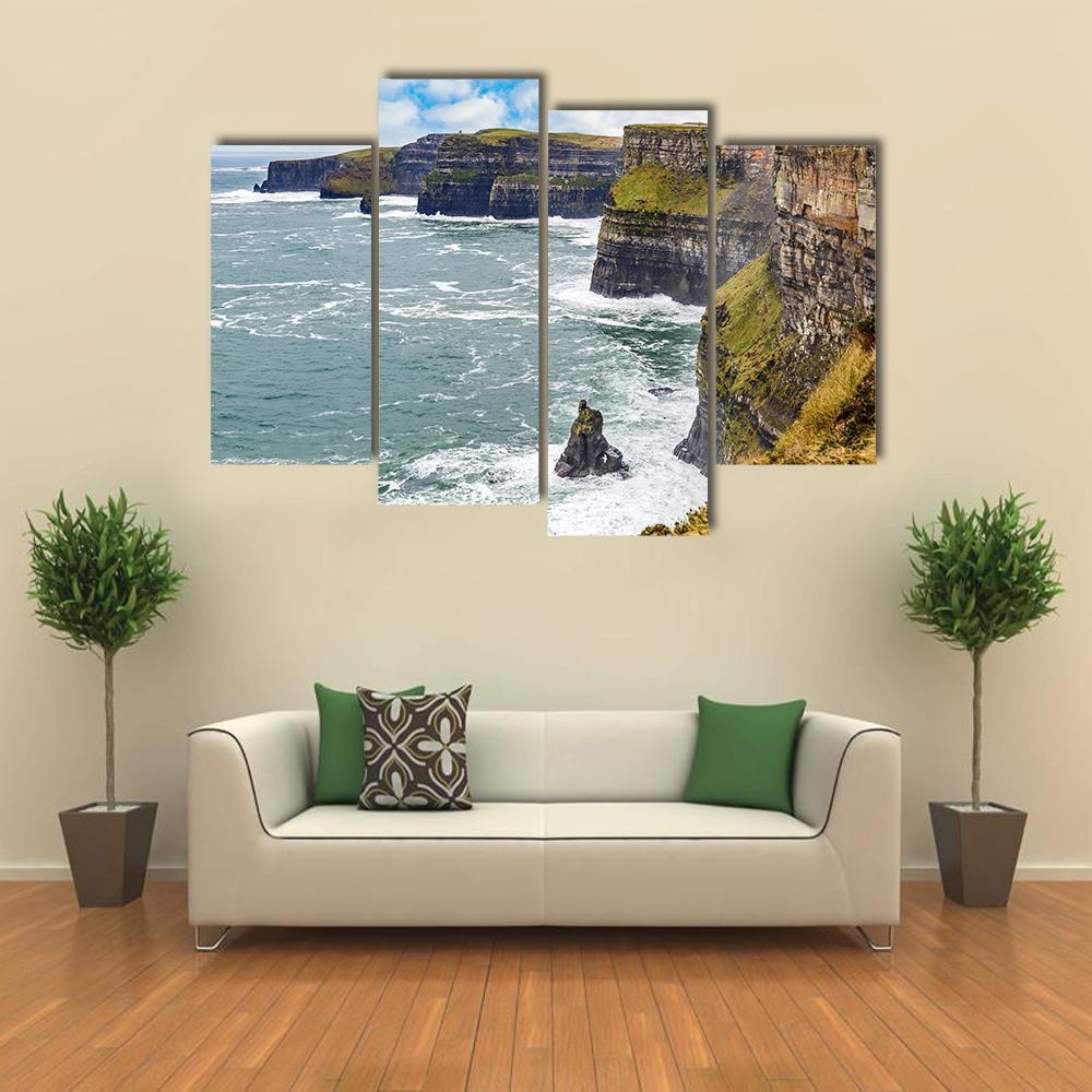 Cliffs Of Moher In Ireland Canvas Wall Art-3 Horizontal-Gallery Wrap-37" x 24"-Tiaracle