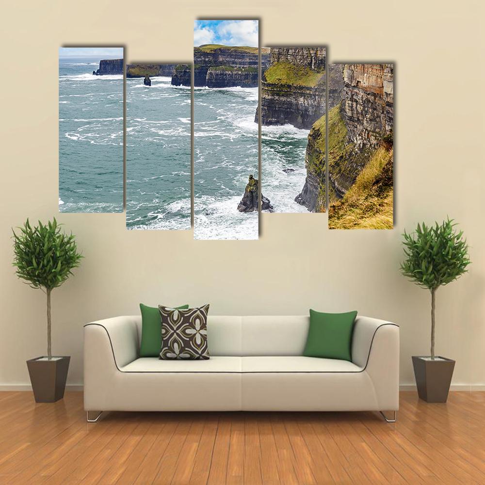 Cliffs Of Moher In Ireland Canvas Wall Art-5 Pop-Gallery Wrap-47&quot; x 32&quot;-Tiaracle