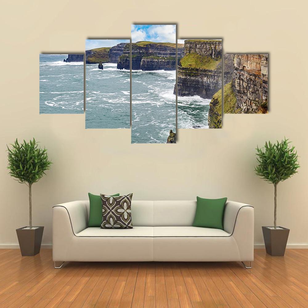 Cliffs Of Moher In Ireland Canvas Wall Art-5 Star-Gallery Wrap-62&quot; x 32&quot;-Tiaracle