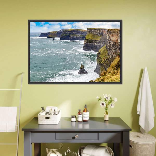 Cliffs Of Moher In Ireland Canvas Wall Art-3 Horizontal-Gallery Wrap-25" x 16"-Tiaracle