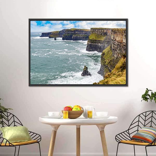 Cliffs Of Moher In Ireland Canvas Wall Art-1 Piece-Floating Frame-24&quot; x 16&quot;-Tiaracle
