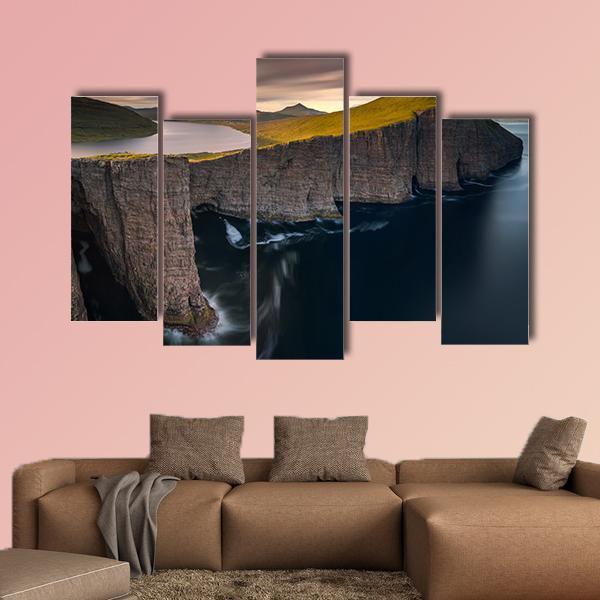 Cliffs Of Vagar Canvas Wall Art-5 Pop-Gallery Wrap-47" x 32"-Tiaracle