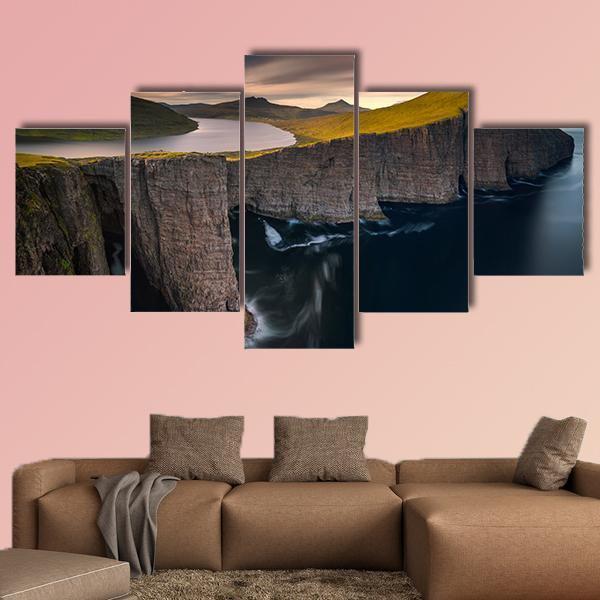 Cliffs Of Vagar Canvas Wall Art-5 Star-Gallery Wrap-62" x 32"-Tiaracle