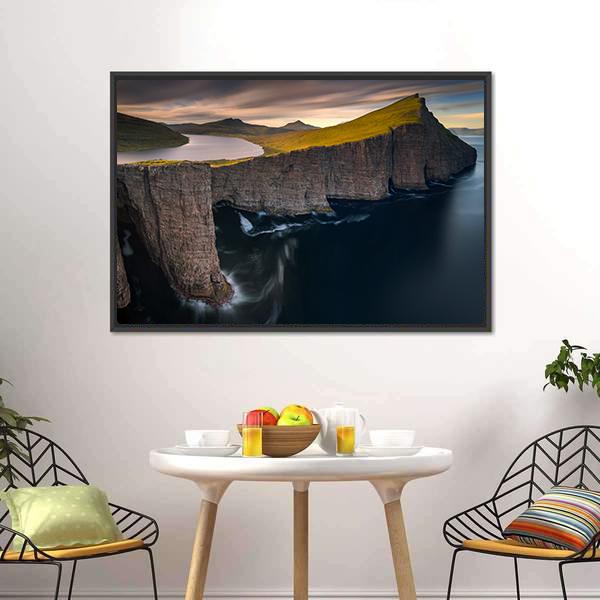 Cliffs Of Vagar Canvas Wall Art-1 Piece-Floating Frame-24" x 16"-Tiaracle