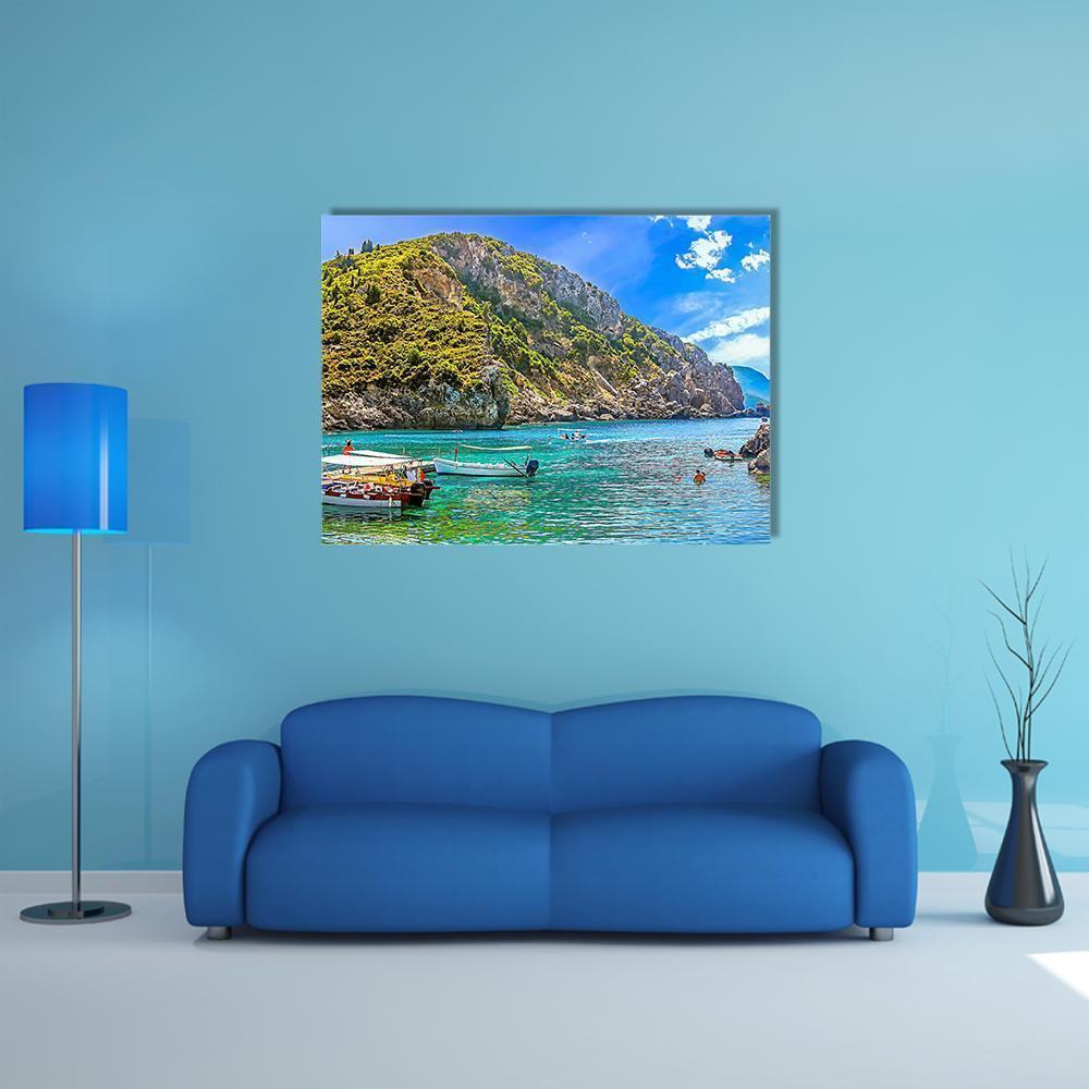 Cliffside Coastline Greek Canvas Wall Art-1 Piece-Gallery Wrap-48" x 32"-Tiaracle