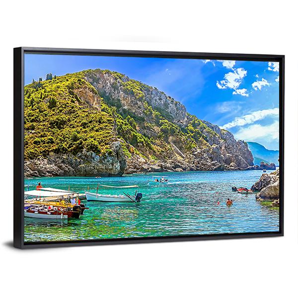 Cliffside Coastline Greek Canvas Wall Art-3 Horizontal-Gallery Wrap-25" x 16"-Tiaracle