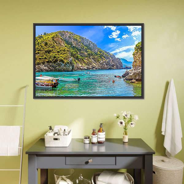 Cliffside Coastline Greek Canvas Wall Art-3 Horizontal-Gallery Wrap-25" x 16"-Tiaracle