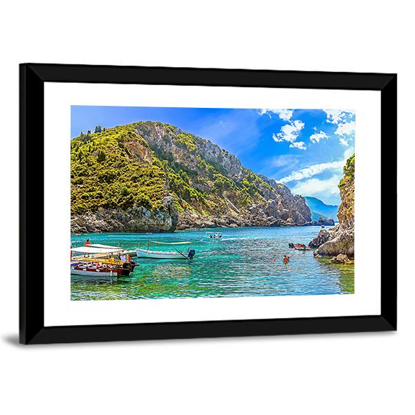 Cliffside Coastline Greek Canvas Wall Art-3 Horizontal-Gallery Wrap-25" x 16"-Tiaracle