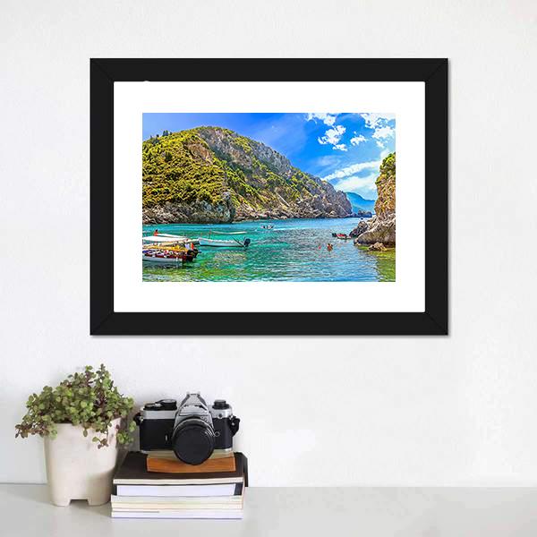 Cliffside Coastline Greek Canvas Wall Art-3 Horizontal-Gallery Wrap-25" x 16"-Tiaracle