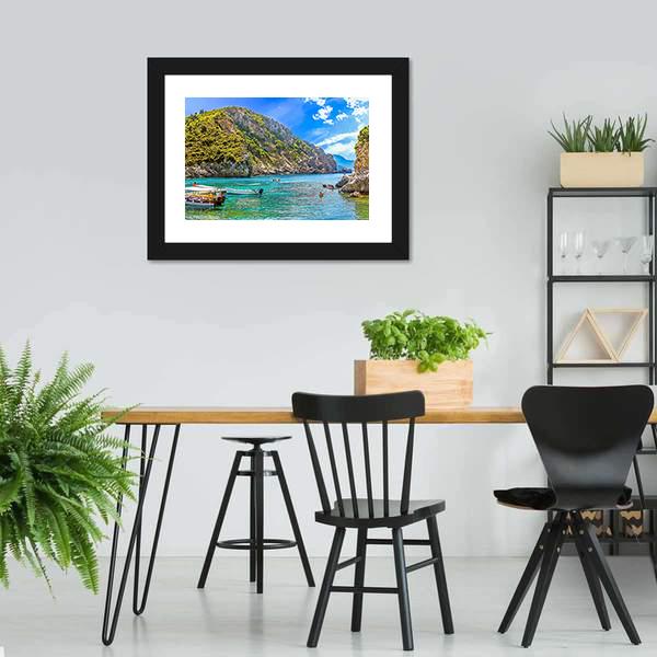 Cliffside Coastline Greek Canvas Wall Art-3 Horizontal-Gallery Wrap-25" x 16"-Tiaracle