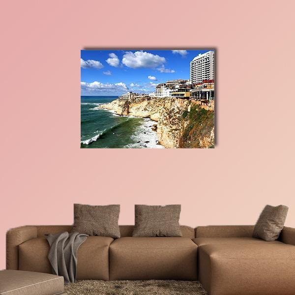 Clifftop Buildings At Raouche Canvas Wall Art-1 Piece-Gallery Wrap-48" x 32"-Tiaracle