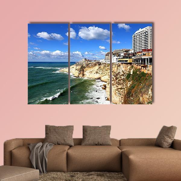 Clifftop Buildings At Raouche Canvas Wall Art-5 Pop-Gallery Wrap-47" x 32"-Tiaracle