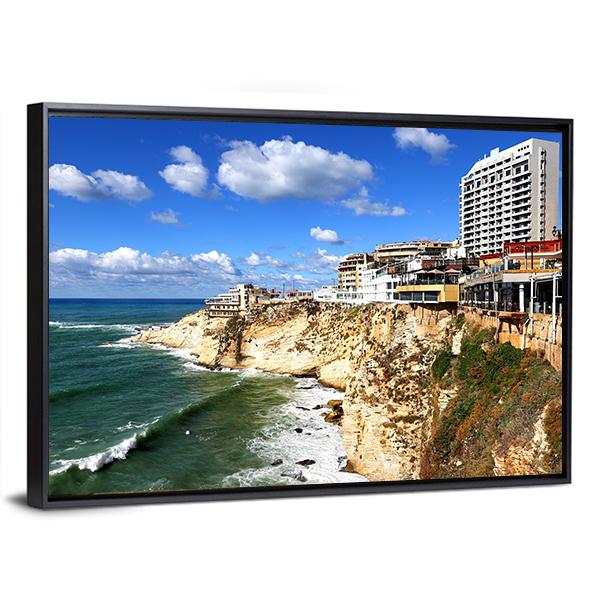 Clifftop Buildings At Raouche Canvas Wall Art-3 Horizontal-Gallery Wrap-25" x 16"-Tiaracle