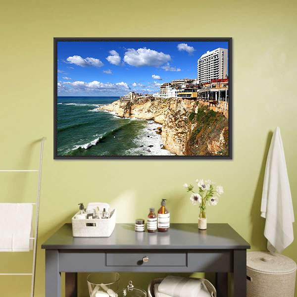 Clifftop Buildings At Raouche Canvas Wall Art-3 Horizontal-Gallery Wrap-25" x 16"-Tiaracle