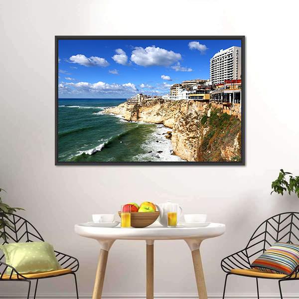 Clifftop Buildings At Raouche Canvas Wall Art-1 Piece-Floating Frame-24" x 16"-Tiaracle