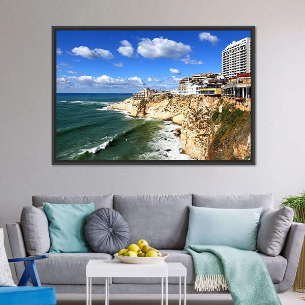 Clifftop Buildings At Raouche Canvas Wall Art-3 Horizontal-Gallery Wrap-25" x 16"-Tiaracle