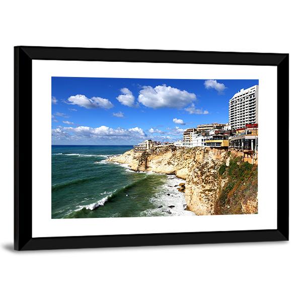 Clifftop Buildings At Raouche Canvas Wall Art-3 Horizontal-Gallery Wrap-25" x 16"-Tiaracle