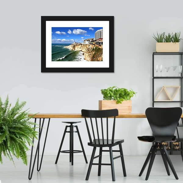 Clifftop Buildings At Raouche Canvas Wall Art-3 Horizontal-Gallery Wrap-25" x 16"-Tiaracle