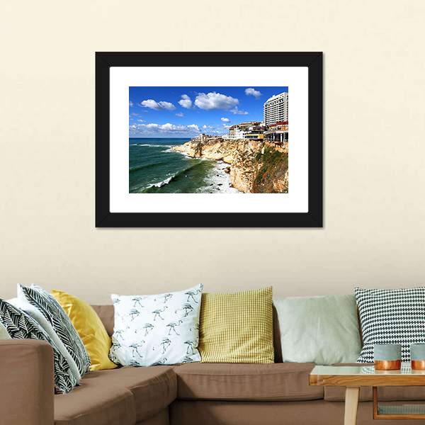 Clifftop Buildings At Raouche Canvas Wall Art-1 Piece-Framed Print-20" x 16"-Tiaracle