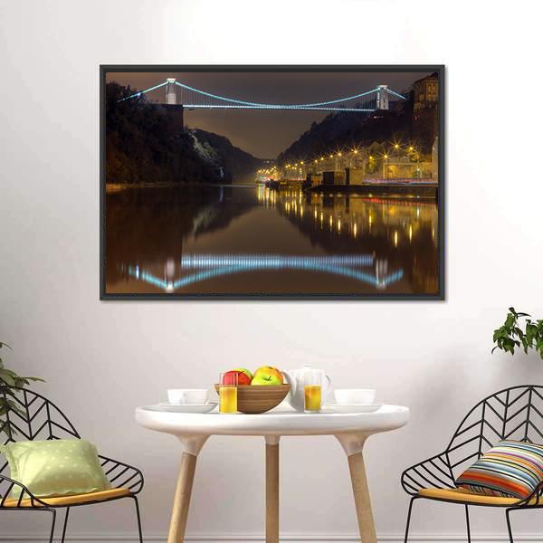 Clifton Bridge At Night Canvas Wall Art-1 Piece-Floating Frame-24" x 16"-Tiaracle